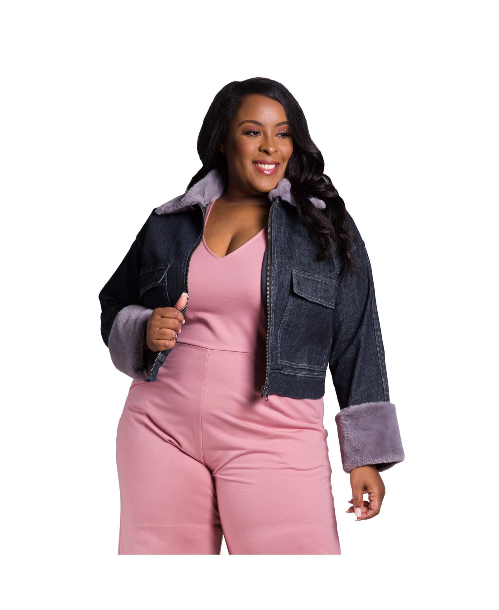 Женская куртка-тракер Plus Size Curvy Fit на молнии с отделкой из искусственного меха