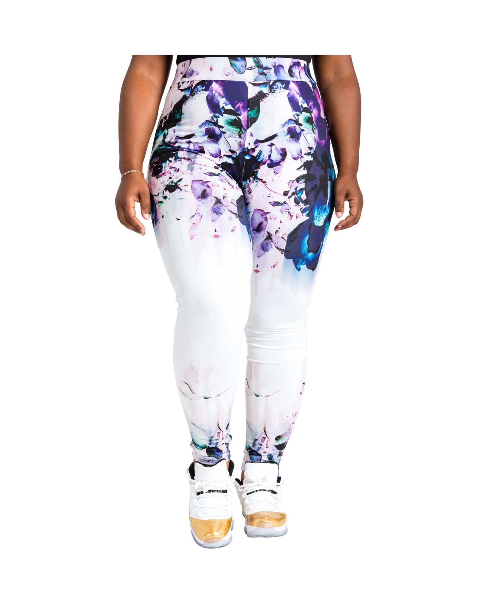 Women's Plus Size Curvy Fit Active Floral Print Poly Tricot Legging