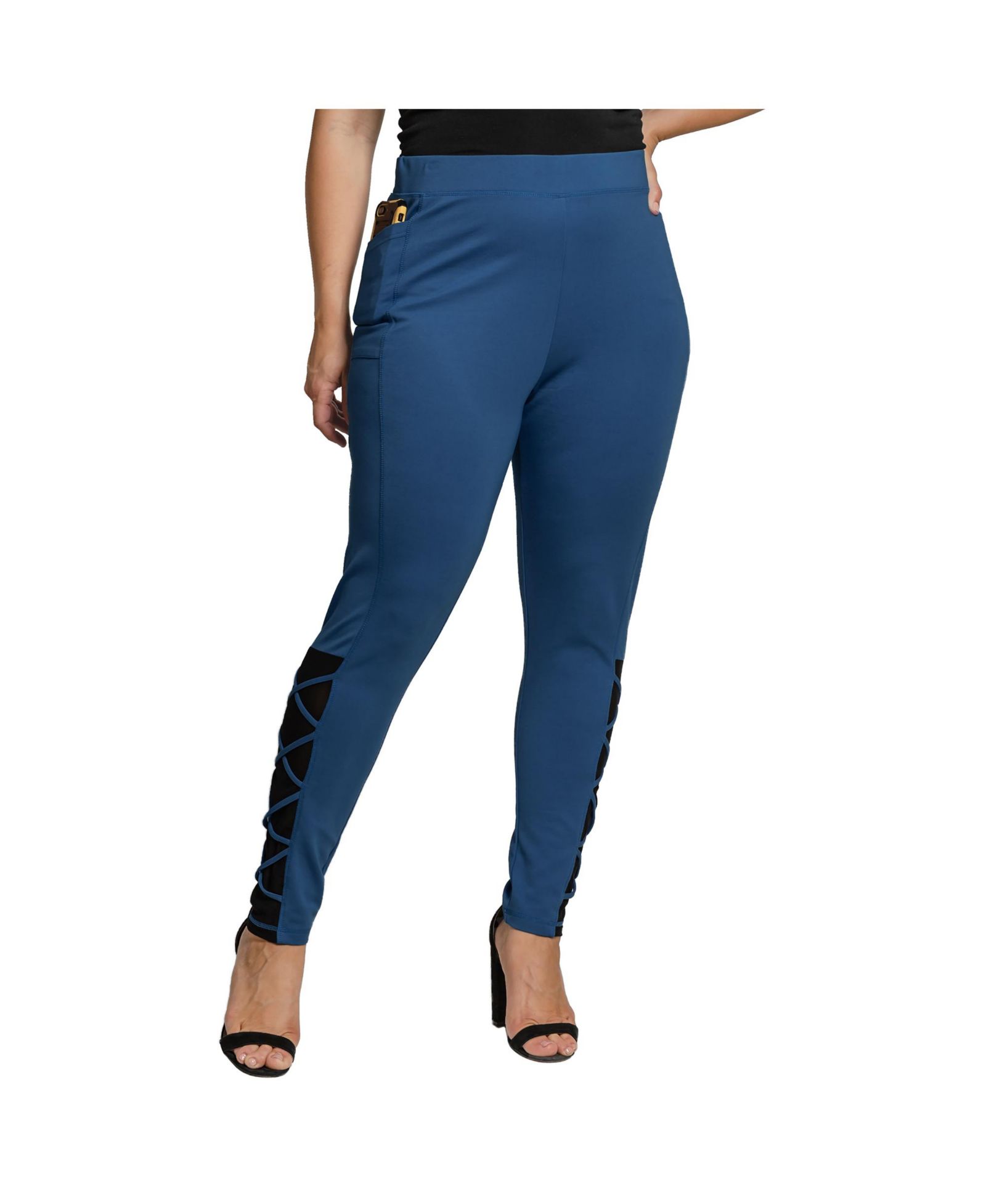 Women's Plus Size Interlaced Mesh Leggings With Side Pockets