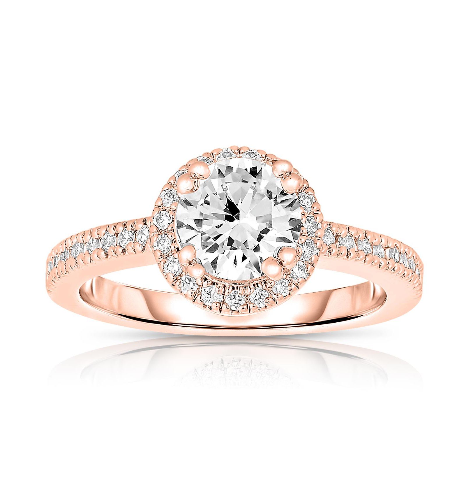 Genevive Radiant 18K Rose Gold Plated Round-Cut Cubic Zirconia Ring