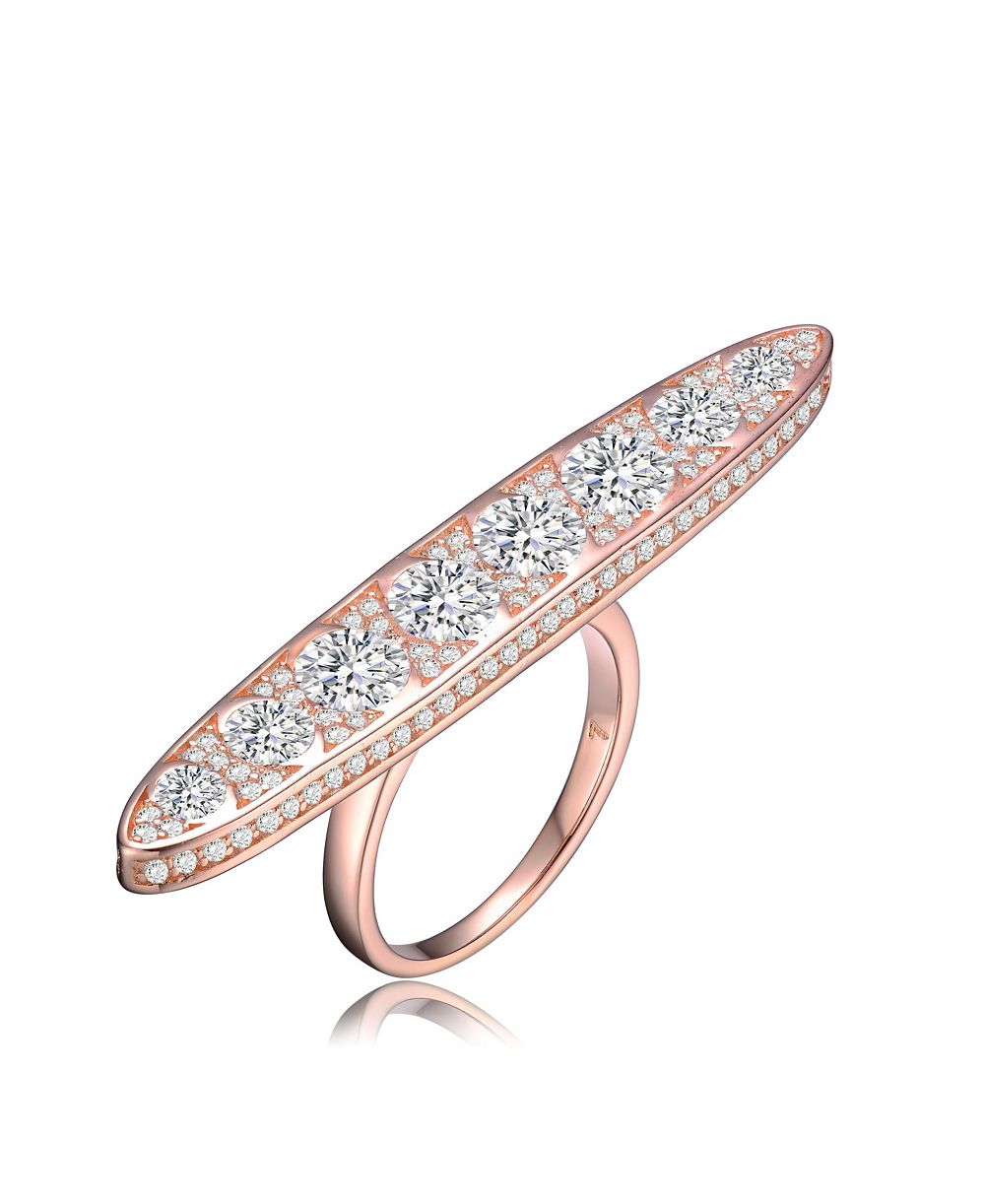 Sterling Plated Clear Cubic Zirconia on Long Strip Accent Ring