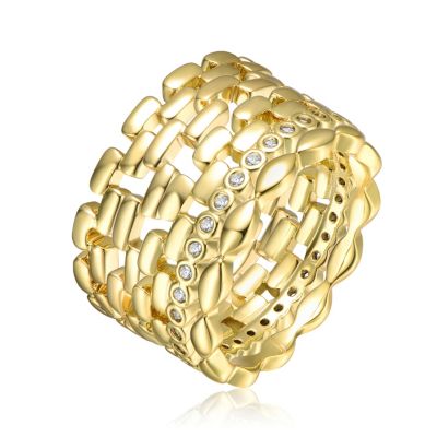 Rachel Glauber Chic 14K Gold Plated Round CZ Geometric Stacking Ring