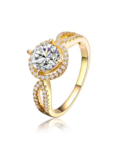 Кольцо Genevive Sterling Silver 14K Gold Plated Cubic Zirconia Statement