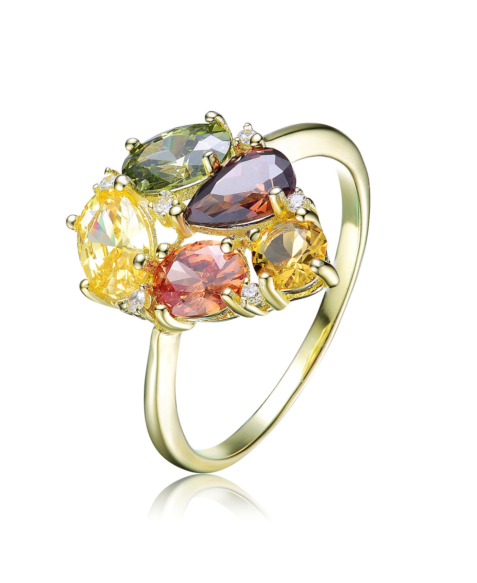 Кольцо Genevive Dazzling Sterling Silver Multi-Color CZ Cluster Satement