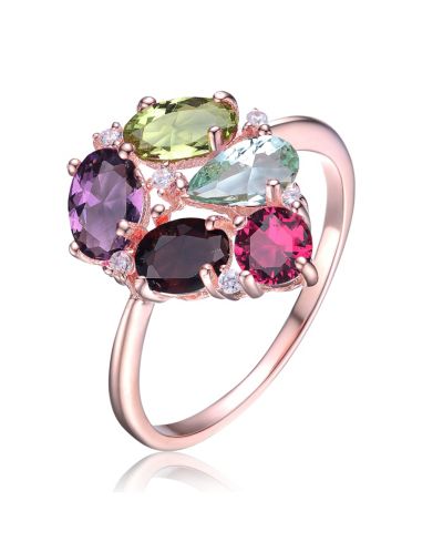 Кольцо Genevive Dazzling Sterling Silver Multi-Color CZ Cluster Satement