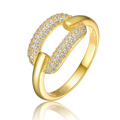Кольцо Genevive Modern с инкрустацией Cubic Zirconia Pave в 2 ряда, позолоченное 14K Gold