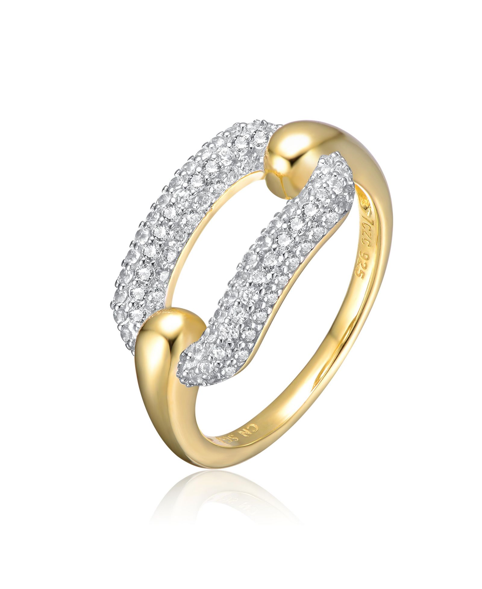 Genevive Sterling Silver Two-Tone Plated Brilliant CZ Pave Open Link Ring