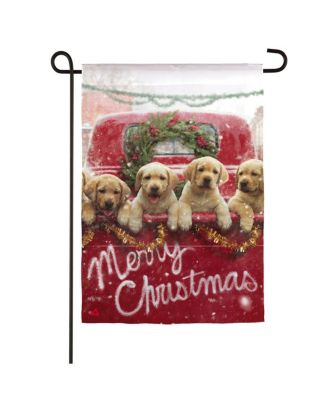 Садовый флаг Evergreen Red Truck with Puppies из замши