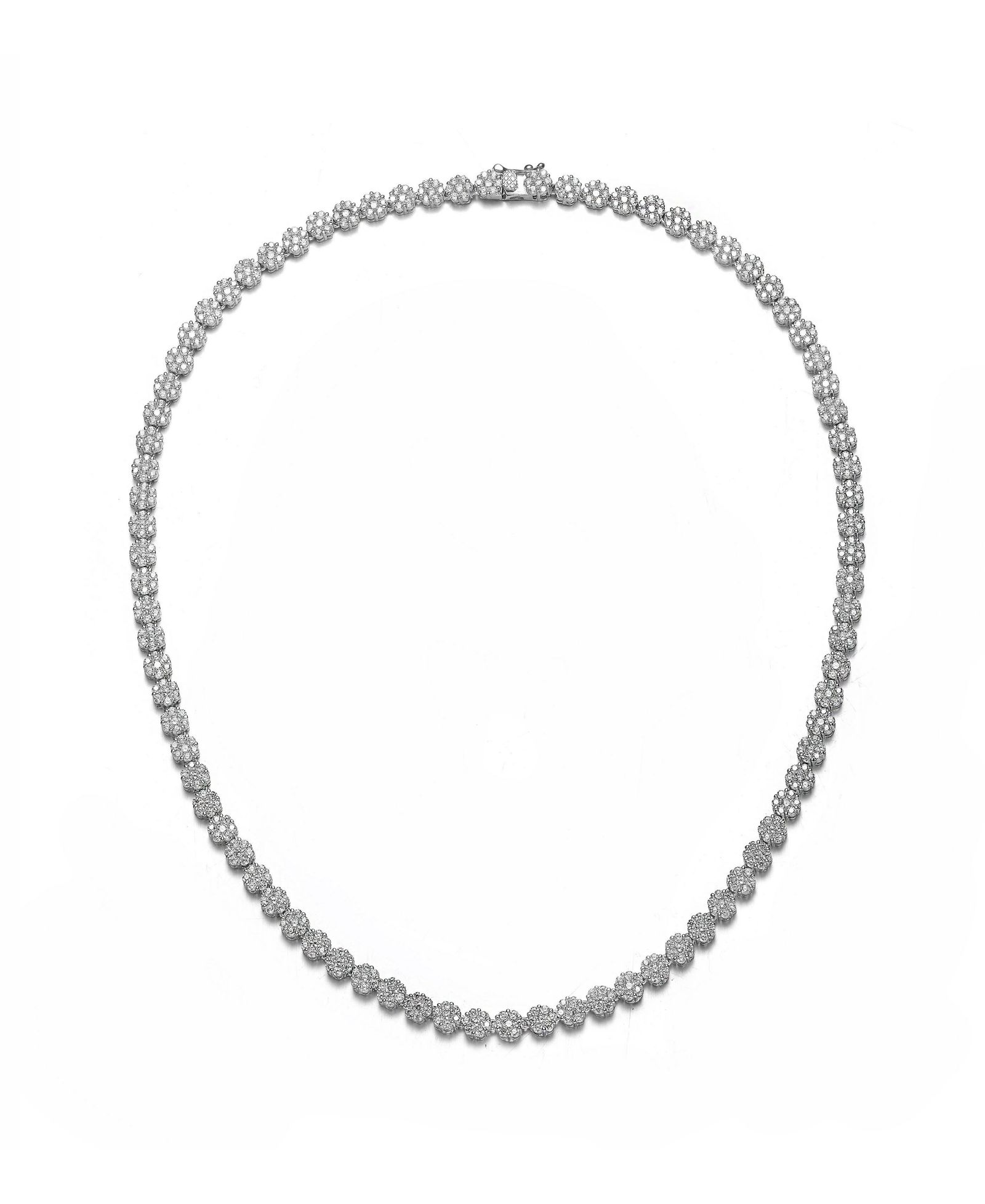 Sterling Silver с позолотой White Gold прозрачное круглое ожерелье Tennis с дизайном Flower из кубического циркония