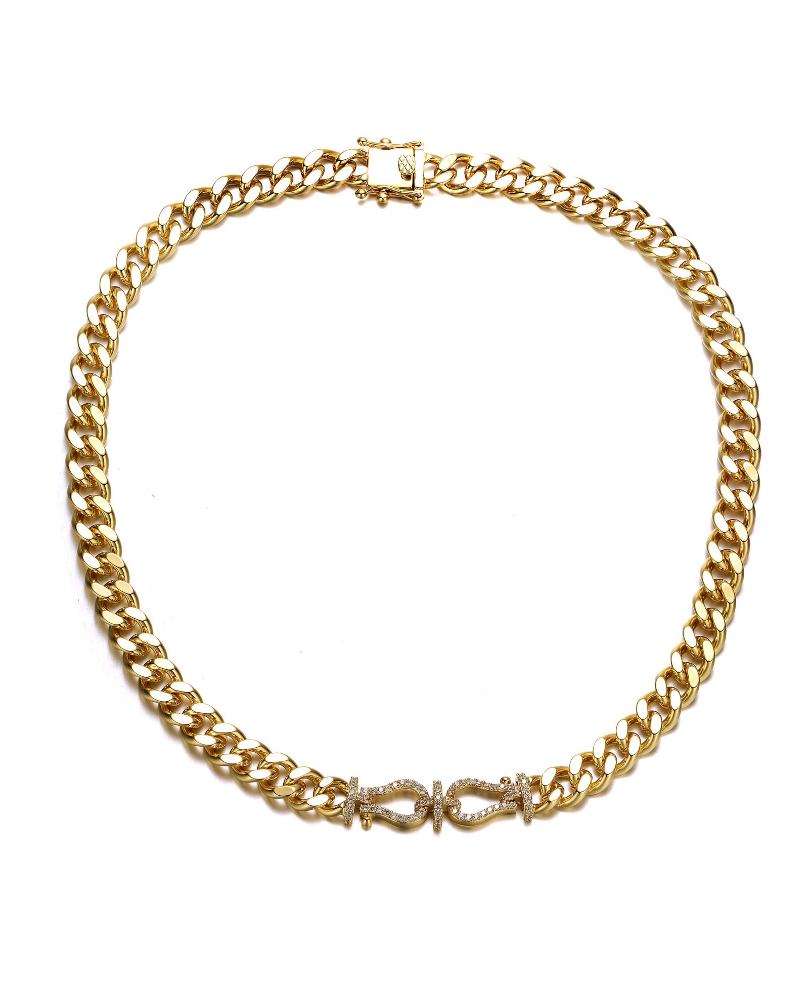 Rachel Glauber 14K Gold Plated Cuban Chain CZ Door Knocker ожерелье