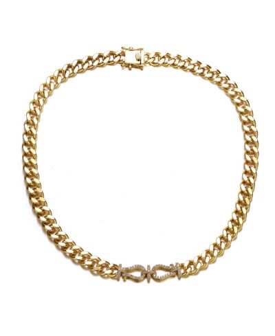 Rachel Glauber 14K Gold Plated Cuban Chain CZ Door Knocker ожерелье