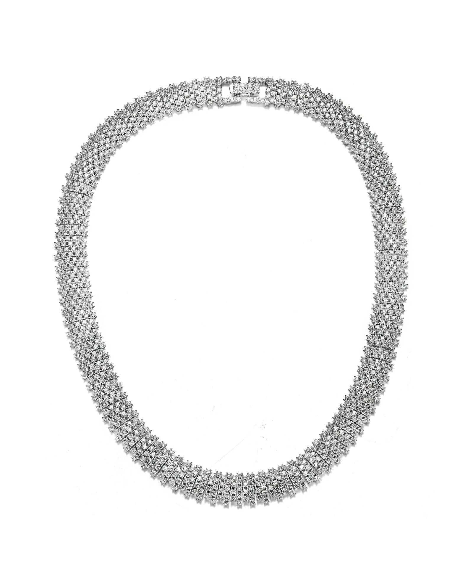Ожерелье Genevive Sterling Silver with White Gold Plated Clear Round Cubic Zirconia Linear Pave