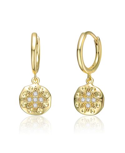 Серьги Rachel Glauber Dainty 14K Gold Plated CZ Starburst Hoop Drop
