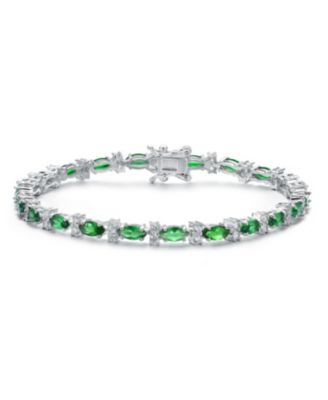 Sterling Silver White Gold Plated Colored Marquise Cubic Zirconia Tennis Bracelet