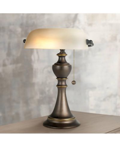 Настольная лампа Regency Hill Antique Bronze Metal Alabaster Glass Shade Haddington Traditional Piano Banker
