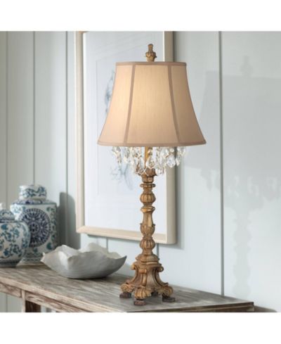 Barnes and Ivy Duval Traditional Table Lamp 33" Tall Aged Candlestick Crystal Fabric Bell Shade for Bedroom Living Room Bedside Office Family
