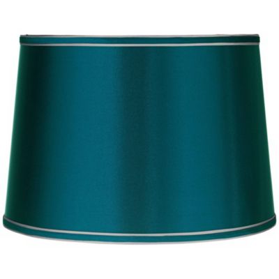 Springcrest Sydnee Satin Teal Blue Medium Drum Lamp Shade 14" Top x 16" Bottom x 11" High (Spider) Replacement with Harp and Finial