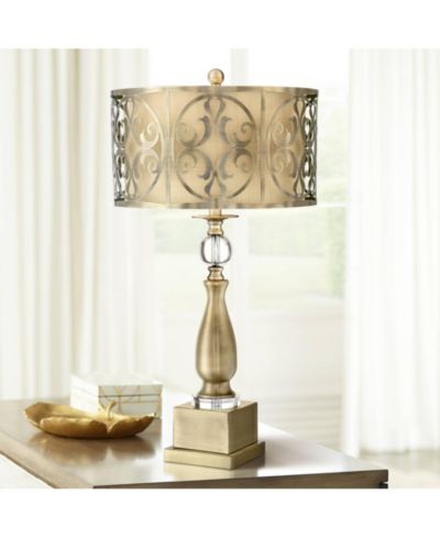 Possini Euro Design Doris Традиционная настольная лампа с латунным подсвечником и абажурами Double Drum
