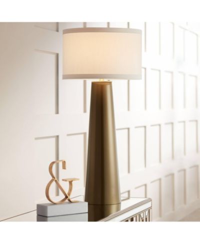 Possini Euro Design Karen Modern Table Lamp 36" Tall Dark Gold Glass Off Fabric Drum Shade for Bedroom Living Room Bedside Nightstand Office