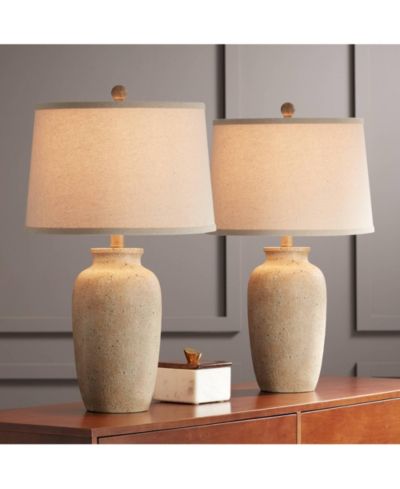 Regency Hill 25 1/2" High Farmhouse Rustic Coastal Table Lamps Set of 2 Beige Oatmeal Shade Living Room Bedroom Bedside Nightstand