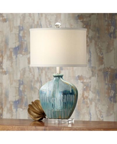 Possini Euro Design Mia настольная лампа Mid Century Modern, 25", Blue Drip Ceramic