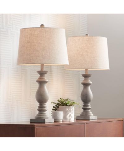 Regency Hill 26 1/2" High Set of 2 Washed Fabric Tapered Drum Shade Traditional Table Lamps