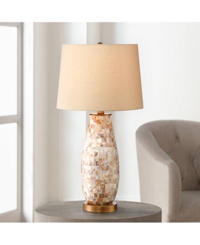 Regency Hill Kylie Cottage Table Lamp 26 1/2" High Mother of Pearl Tile Vase Drum Shade for Bedroom Living Room Bedside Nightstand Office Kids