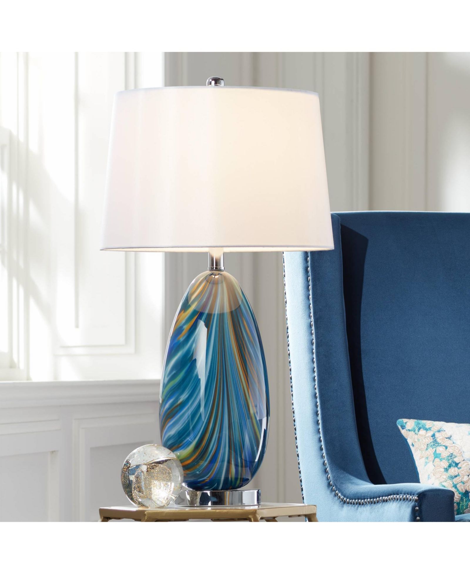 Possini Euro Design Pablo Modern Table Lamp 27" Tall Art Glass Tapered Drum Shade for Bedroom Living Room Bedside Nightstand Office Family