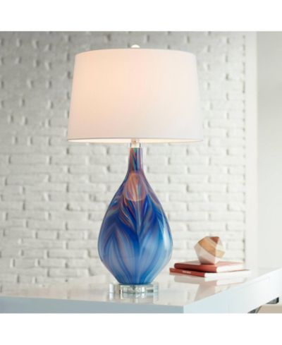 Possini Euro Design настольная лампа Taylor, Blue Art Glass, White Shade