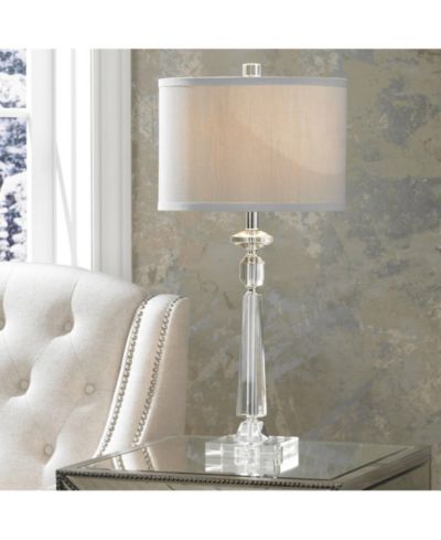 Possini Euro Design Aline 26 1/2" Tall Traditional Table Lamp Clear Crystal Single Gray Shade Living Room Bedroom Bedside
