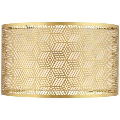 Gold Finish Laser Cut Metal Large Drum Lamp Shade 17" Top x 17" Bottom x 10" High (Spider) Replacement - Spring crest