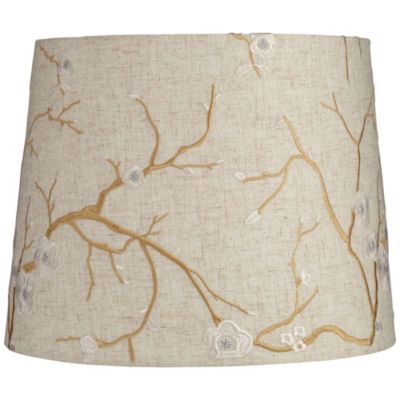 Springcrest Plum Flower Embroidery Medium Drum Lamp Shade 12" Top x 14" Bottom x 11" Slant (Spider) Replacement with Harp and Finial