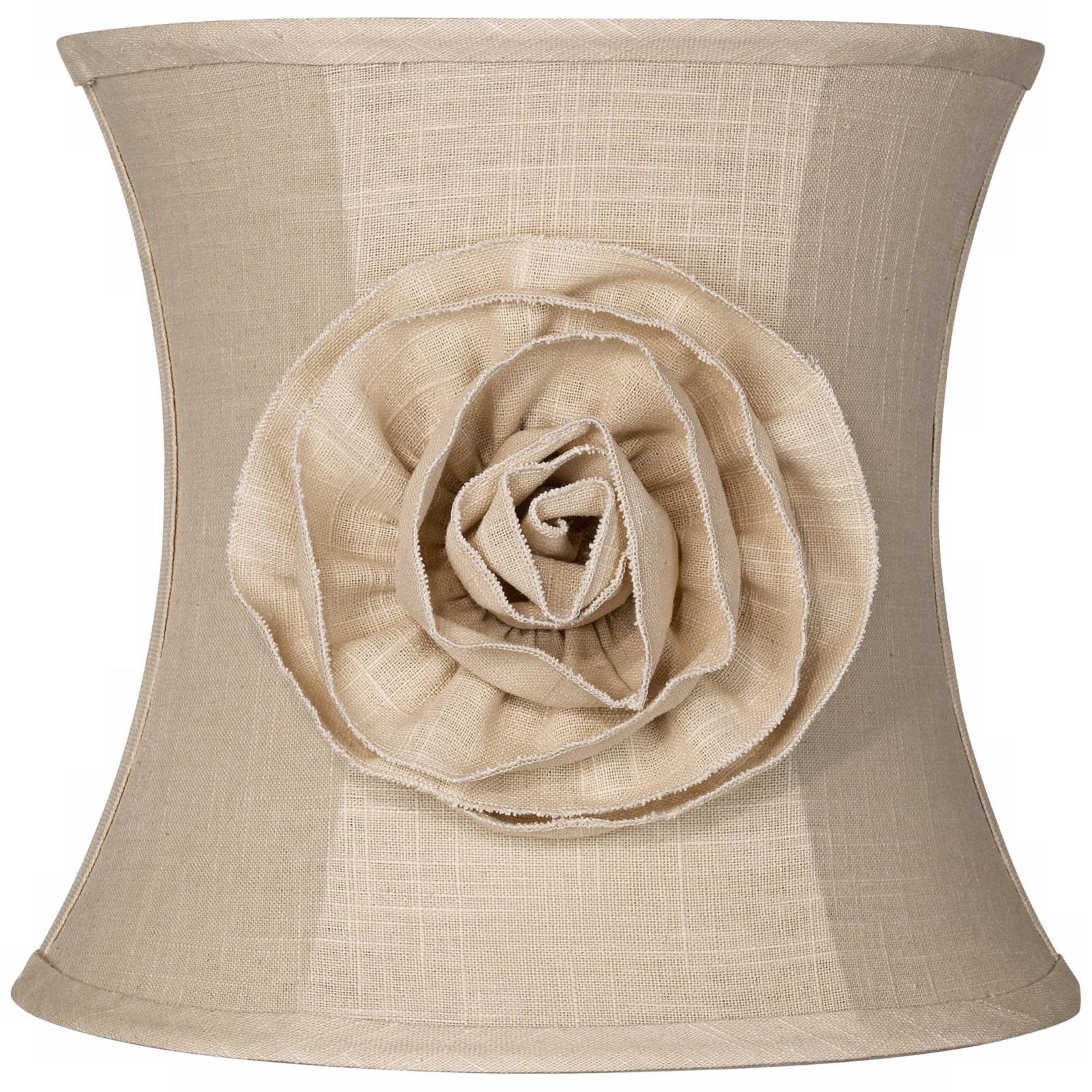 Springcrest Almond Linen with Flower Small Drum Lamp Shade 11" Top x 12" Bottom x 11" High (Spider) Replacement with Harp and Finial
