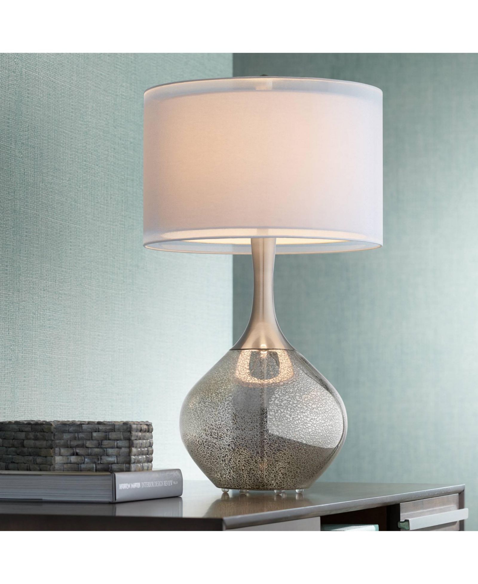Possini Euro Design Swift Modern Table Lamp 30 1/2" Tall Mercury Glass Double Shade for Bedroom Living Room House Bedside Nightstand Office Entryway