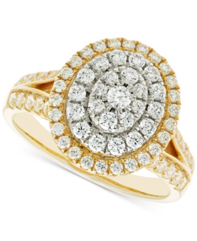 Кольцо с бриллиантом и овальным halo (1 ct. t.w.) в двухцветном золоте 14k