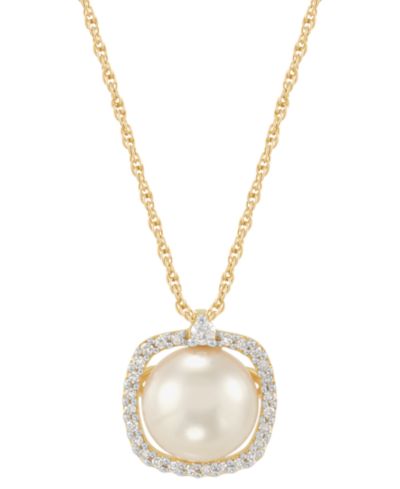 Подвеска-кулон Honora с культурой жемчужиной (8mm) и бриллиантом (1/10 ct. t.w.) в 14k Gold