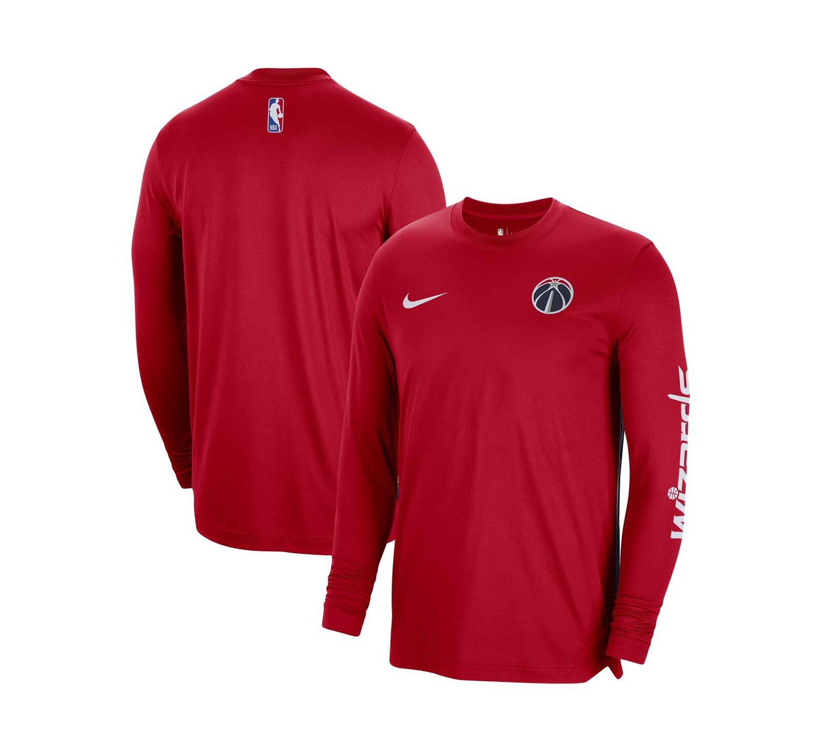Мужская и женская футболка Nike Red Washington Wizards 2023/24 Authentic Pregame Long Sleeve Shooting T-shirt