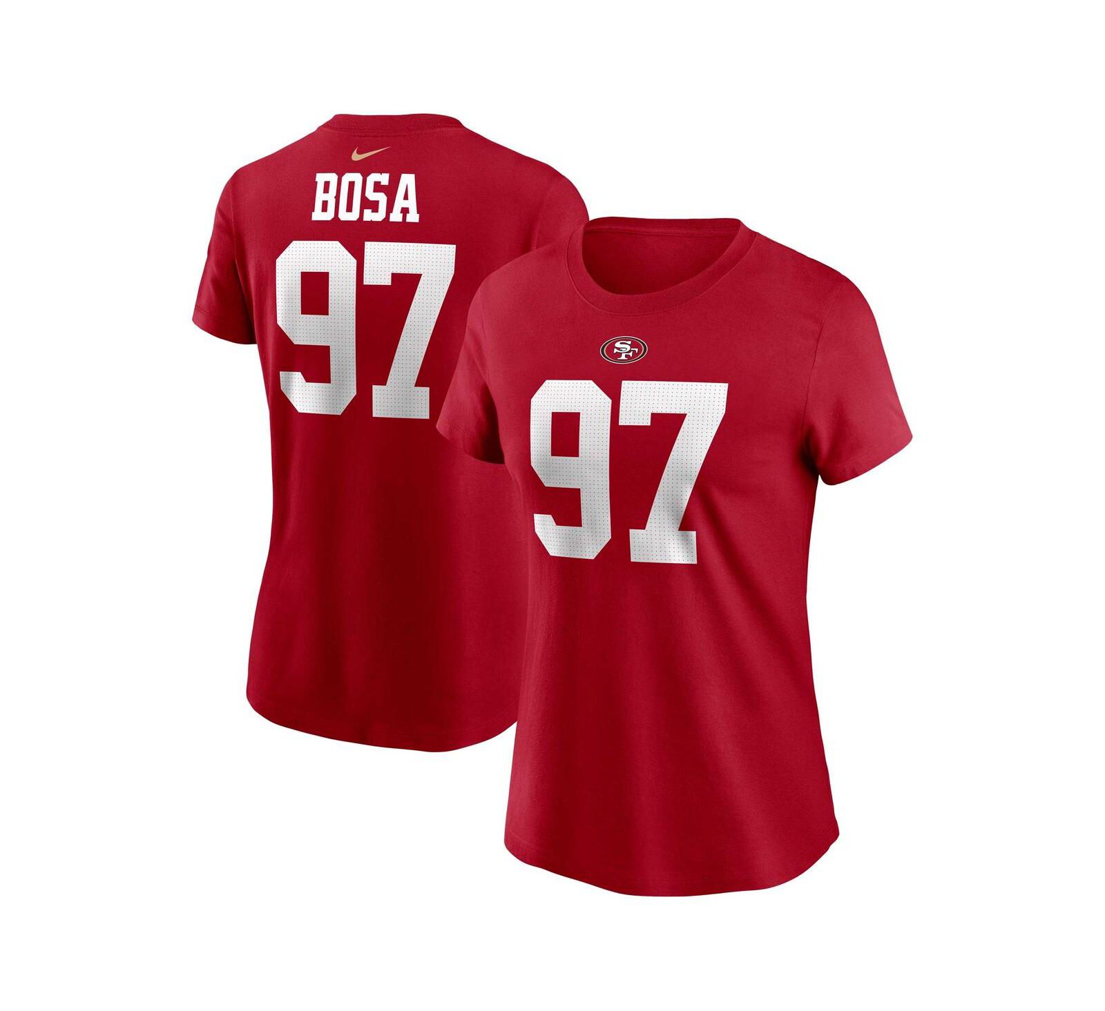 Women's Nike Nick Bosa Scarlet San Francisco 49ers Player Name and Number T-shirt