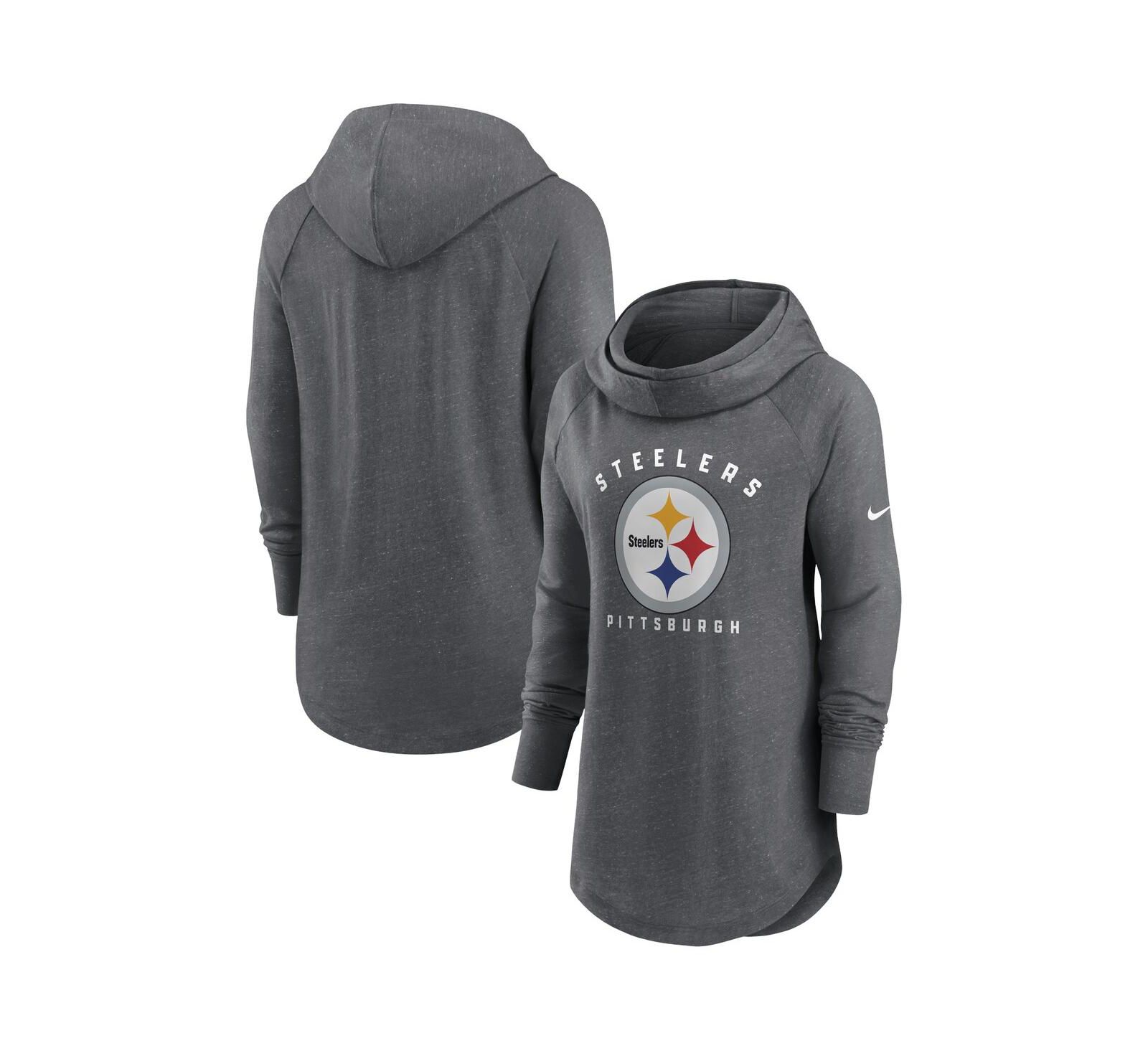 Женское худи Nike Heather Charcoal Pittsburgh Steelers Raglan Funnel Neck Pullover Hoodie