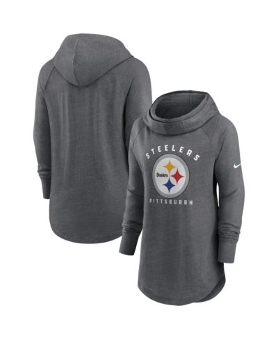 Женское худи Nike Heather Charcoal Pittsburgh Steelers Raglan Funnel Neck Pullover Hoodie