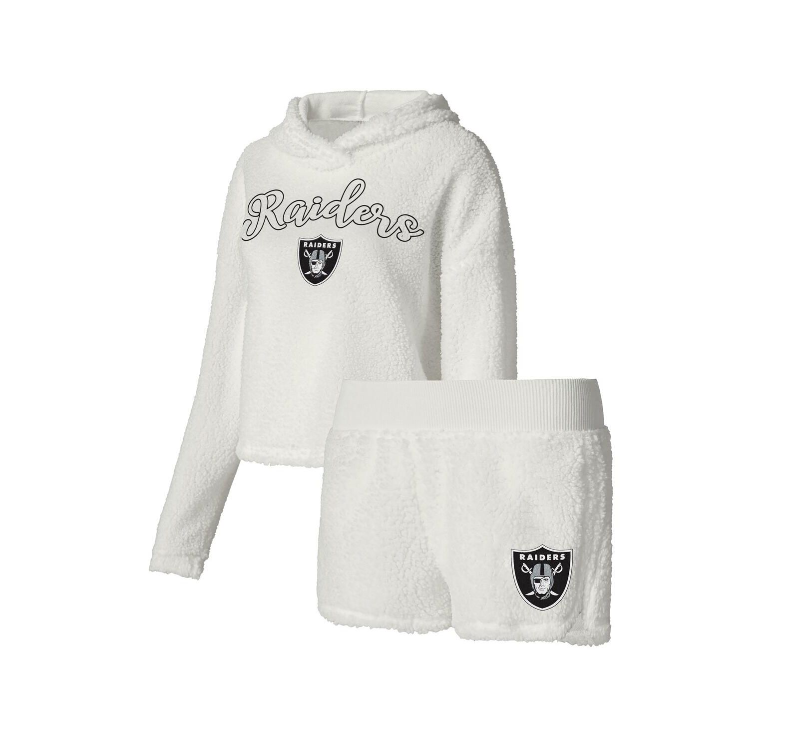 Women's Concepts Sport White Las Vegas Raiders Fluffy Pullover Sweatshirt Shorts Sleep Set
