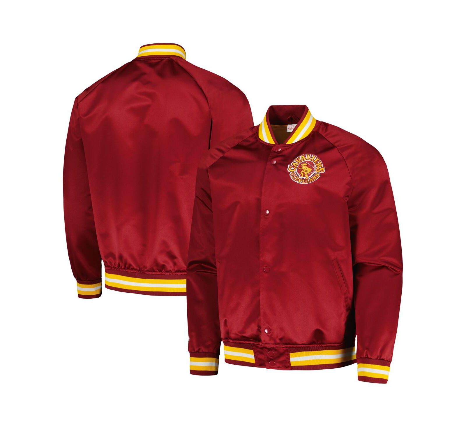 Men's Mitchell & Ness Wine Cleveland Cavaliers Hardwood Classics Throwback Wordmark Raglan Full-Snap Jacket