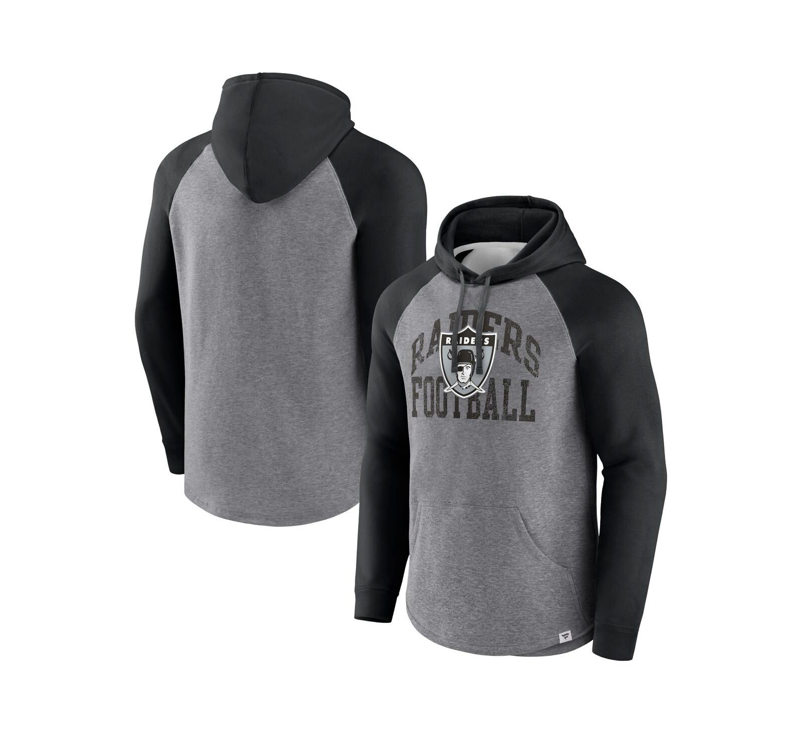 Men's Fanatics Heather Gray Distressed Las Vegas Raiders Favorite Arch Raglan Pullover Hoodie