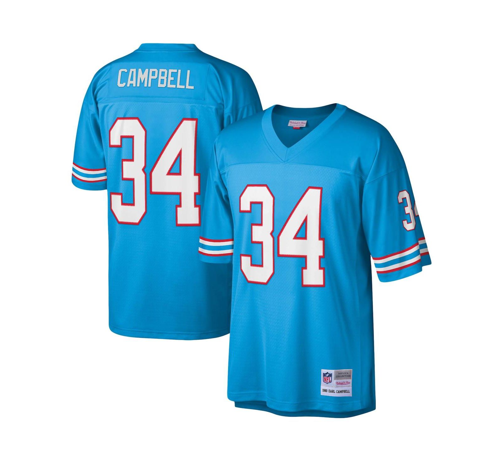 Мужская джерси Mitchell & Ness Earl Campbell Light Blue Houston Oilers Legacy Replica