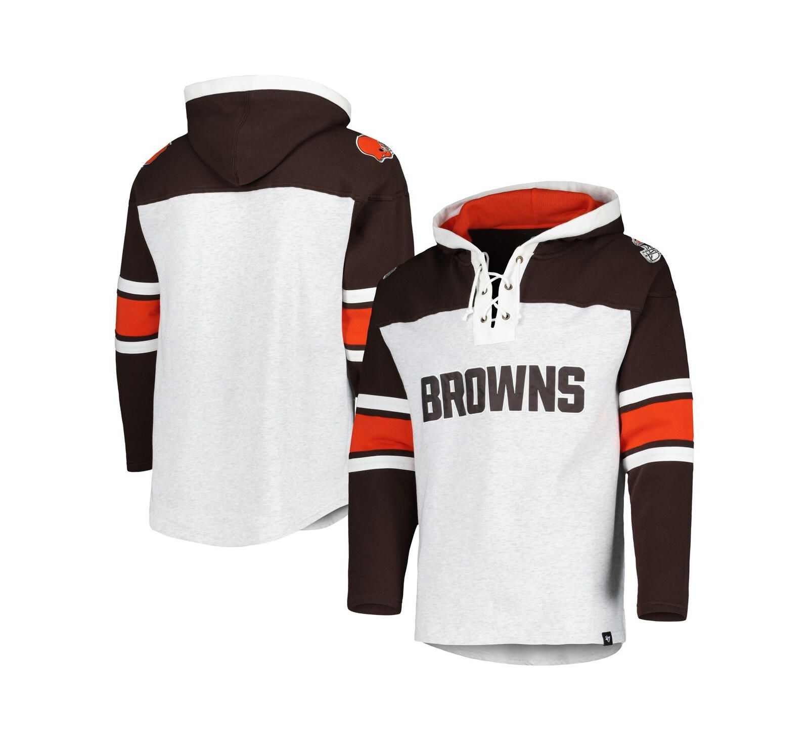 Мужское худи '47 Brand Cleveland Browns Heather Gray Gridiron Lace-Up Pullover