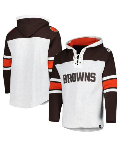 Men's '47 Brand Cleveland Browns Heather Gray Gridiron Lace-Up Pullover Hoodie
