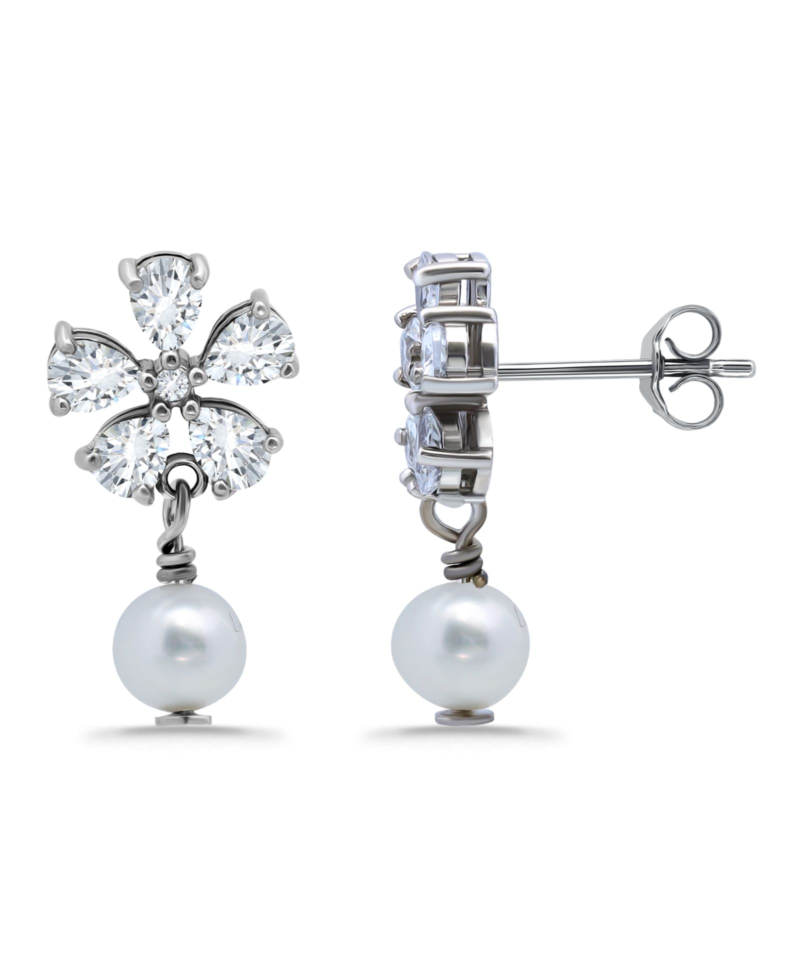 Серьги-подвески Macy's White Cultured Pearl и Cubic Zirconia