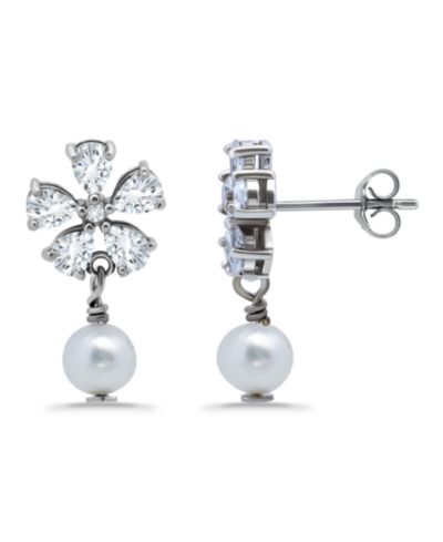 Серьги-подвески Macy's White Cultured Pearl и Cubic Zirconia