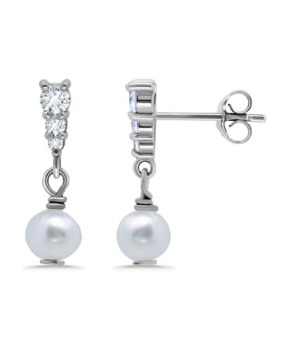 Серьги Macy's White Cultured Pearl and Cubic Zirconia