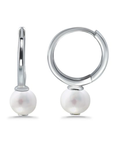 Серьги-кольца Macy's White Cultured Pearl Huggie Hoop